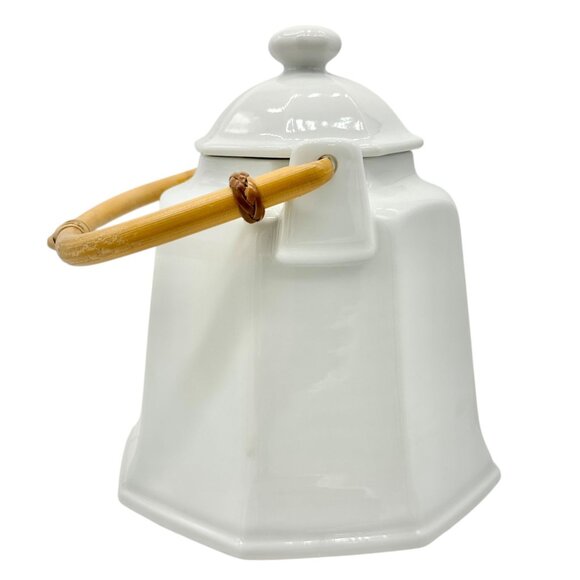 Pier 1 Imports Teapot with Lid White Ceramic With Bamboo Handle Japan - Picture 4 of 7